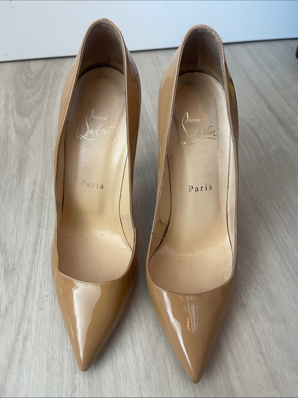 Christian Louboutin Beige Patent Pointed-Toe Pumps SIZE 38
